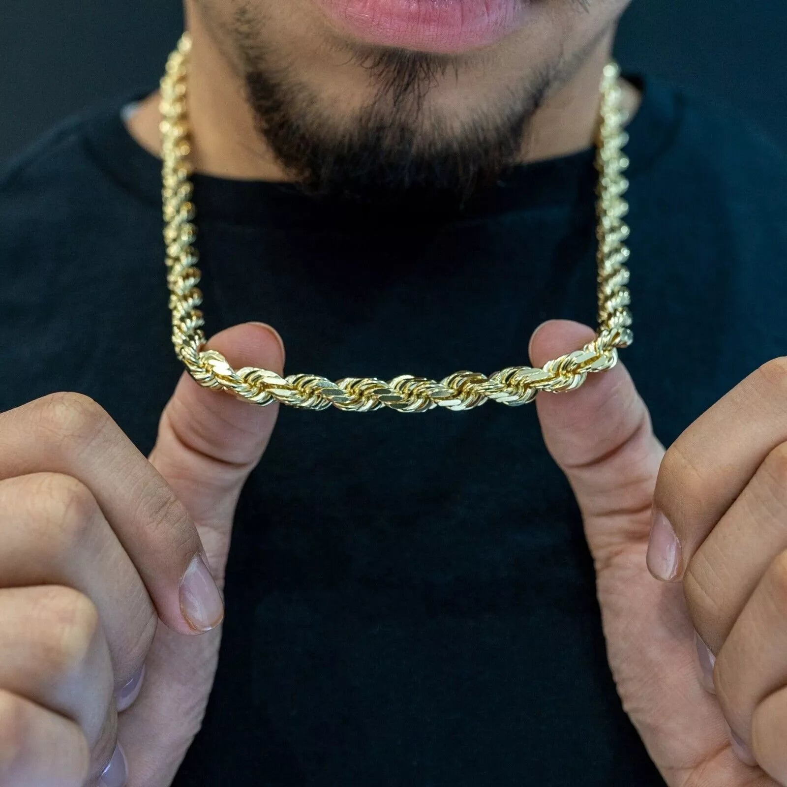 14K Gold Over 925 Sterling Silver Rope Chain – 6.5mm Men's Necklace