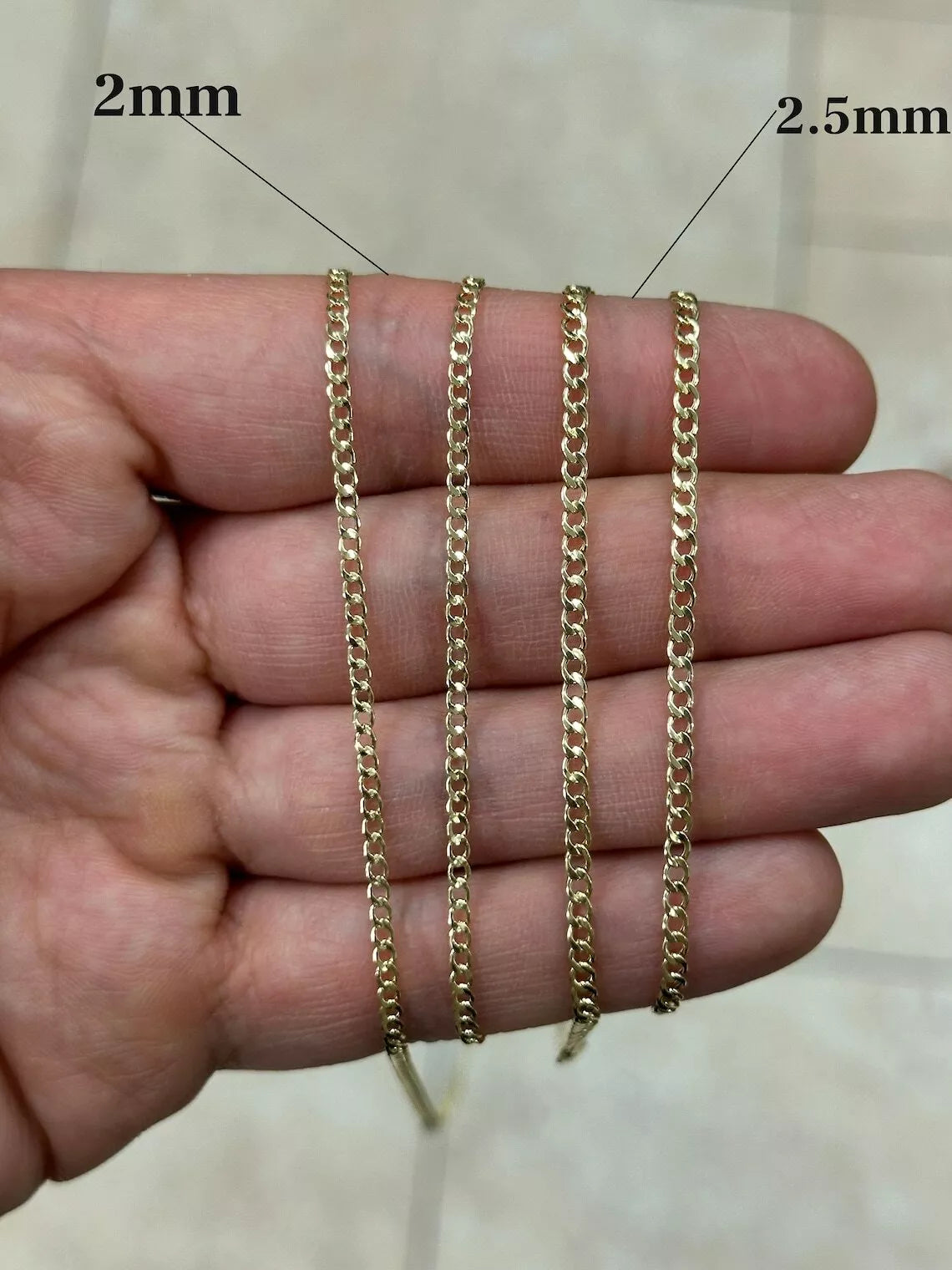10K Solid Yellow Gold Cuban Chain Necklace – 2mm to 2.5mm