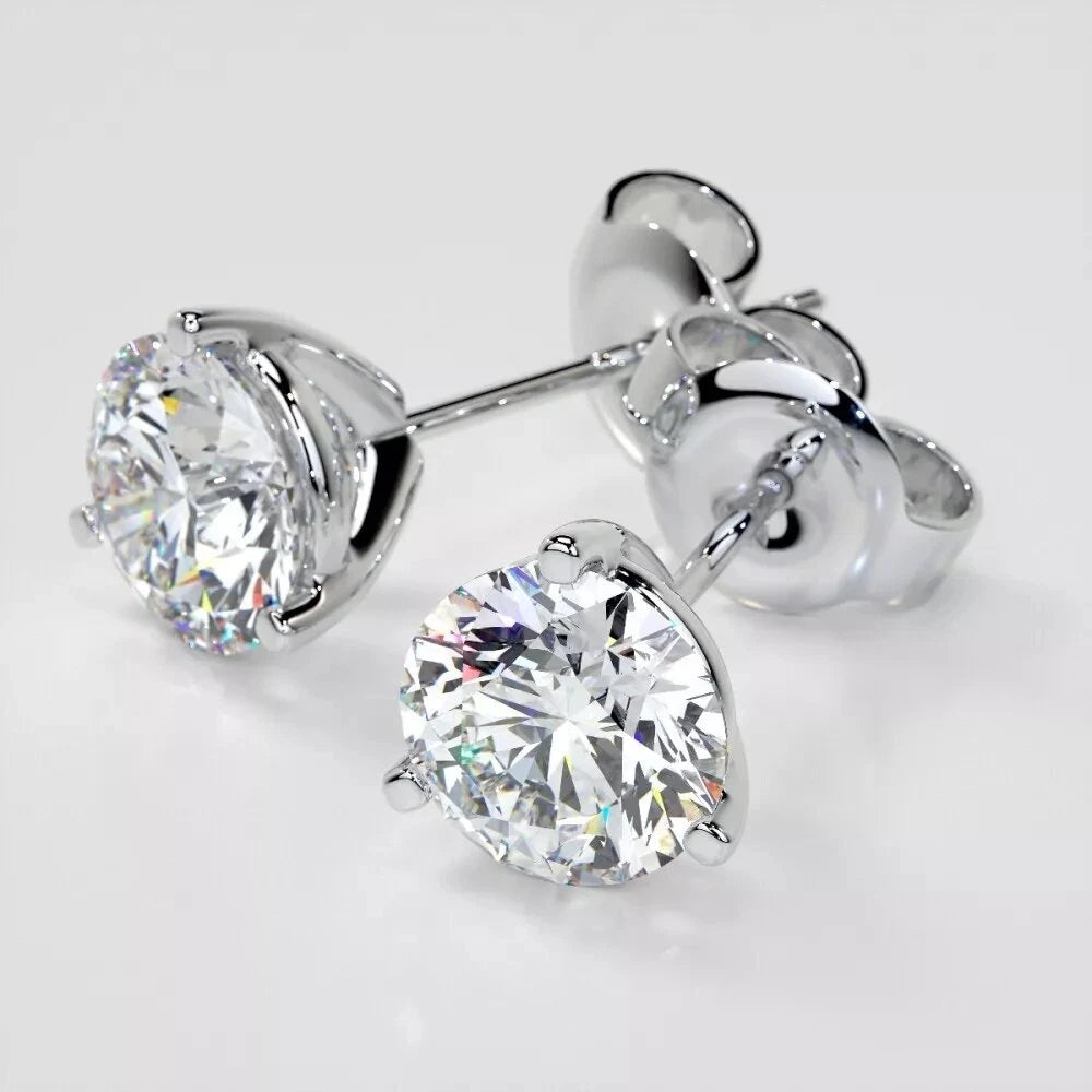 IGI Certified Lab Grown Diamond Martini Stud Earrings – 2.00–6.00 CTW Round in 14K Gold (3-Prong Basket)