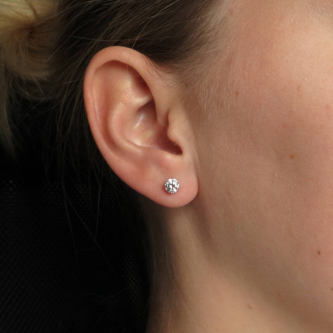 Round Cut VVS1/D Lab Created Diamond Stud Earrings – 14K Yellow Gold, Push Back