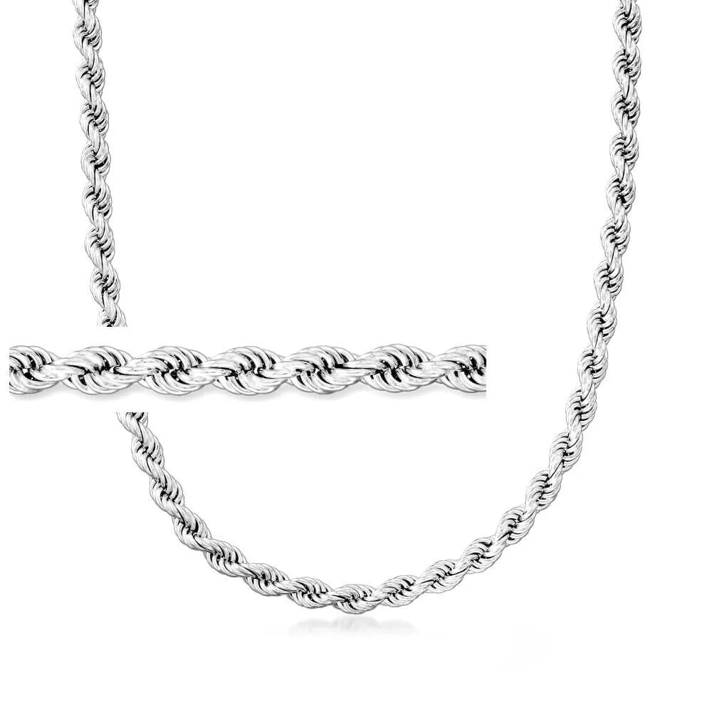 Solid 925 Sterling Silver Italian Rope Chain – 6.5mm Diamond-Cut Men's Necklace