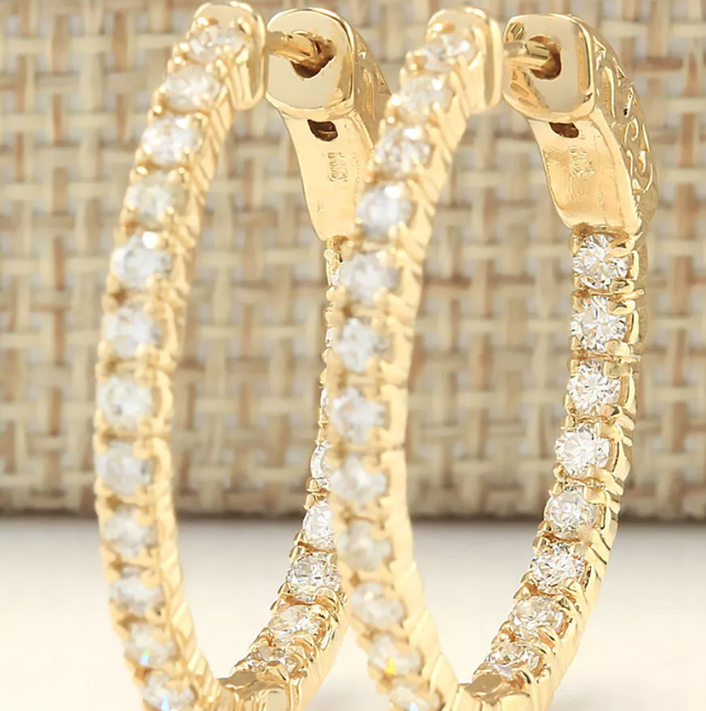 Diamond Inside-Out Hoop Earrings – 2.00 Carat, 14K Yellow Gold, 24mm certified LG