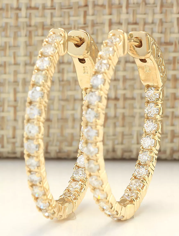 Diamond Inside-Out Hoop Earrings – 2.00 Carat, 14K Yellow Gold, 24mm certified LG