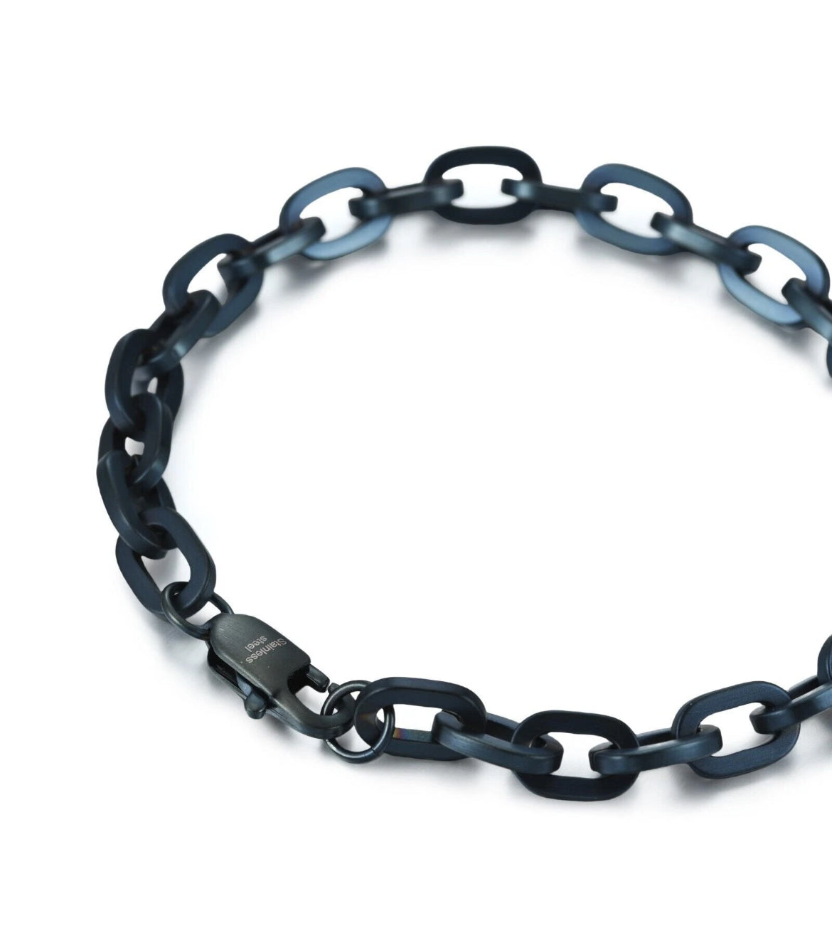 Stainless Steel Blue PVD Plating Anchor Bracelet Chain, Men's 8.5"