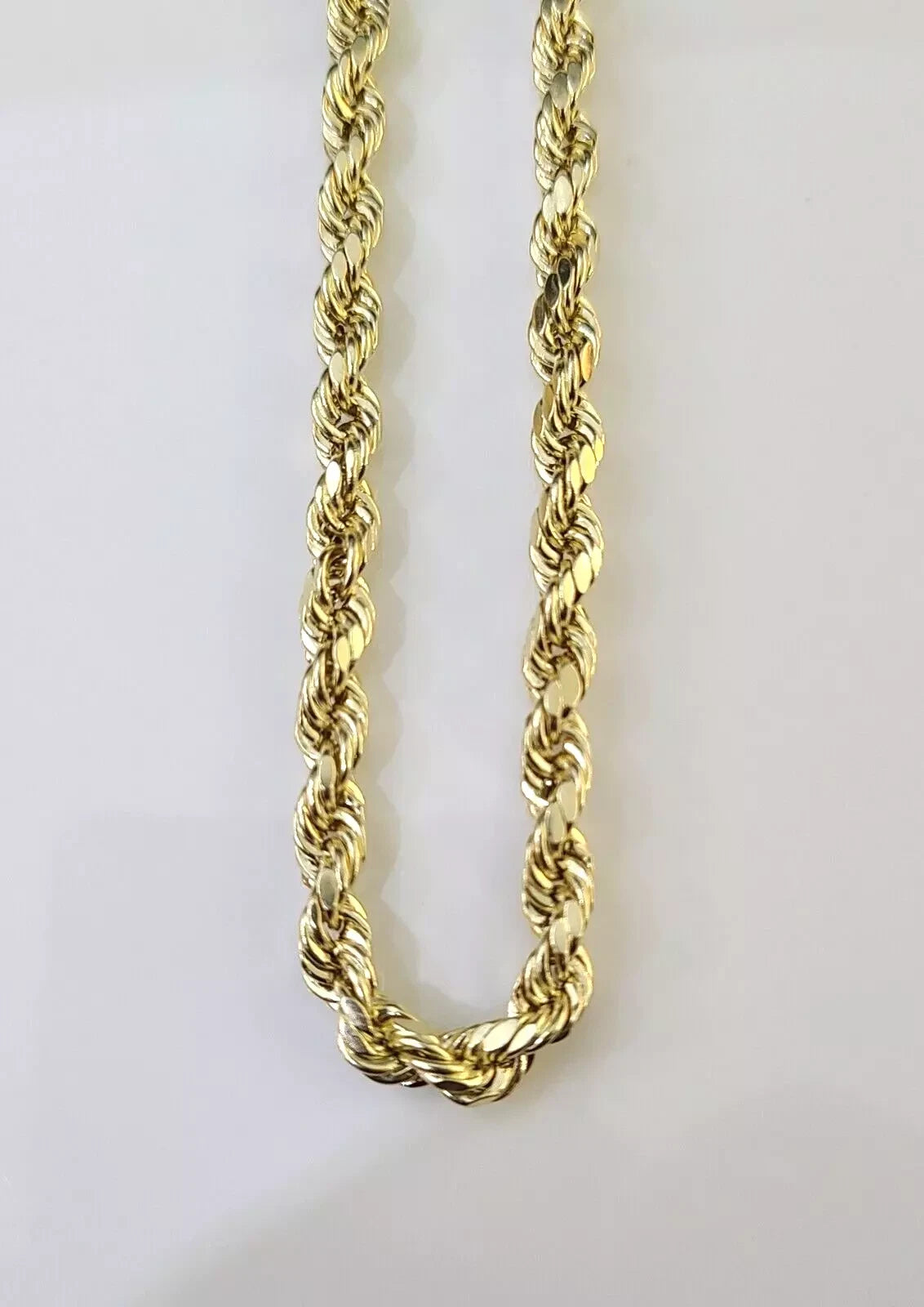 14K Yellow Gold Diamond Cut Rope Chain Necklace – 5mm Unisex, All Sizes