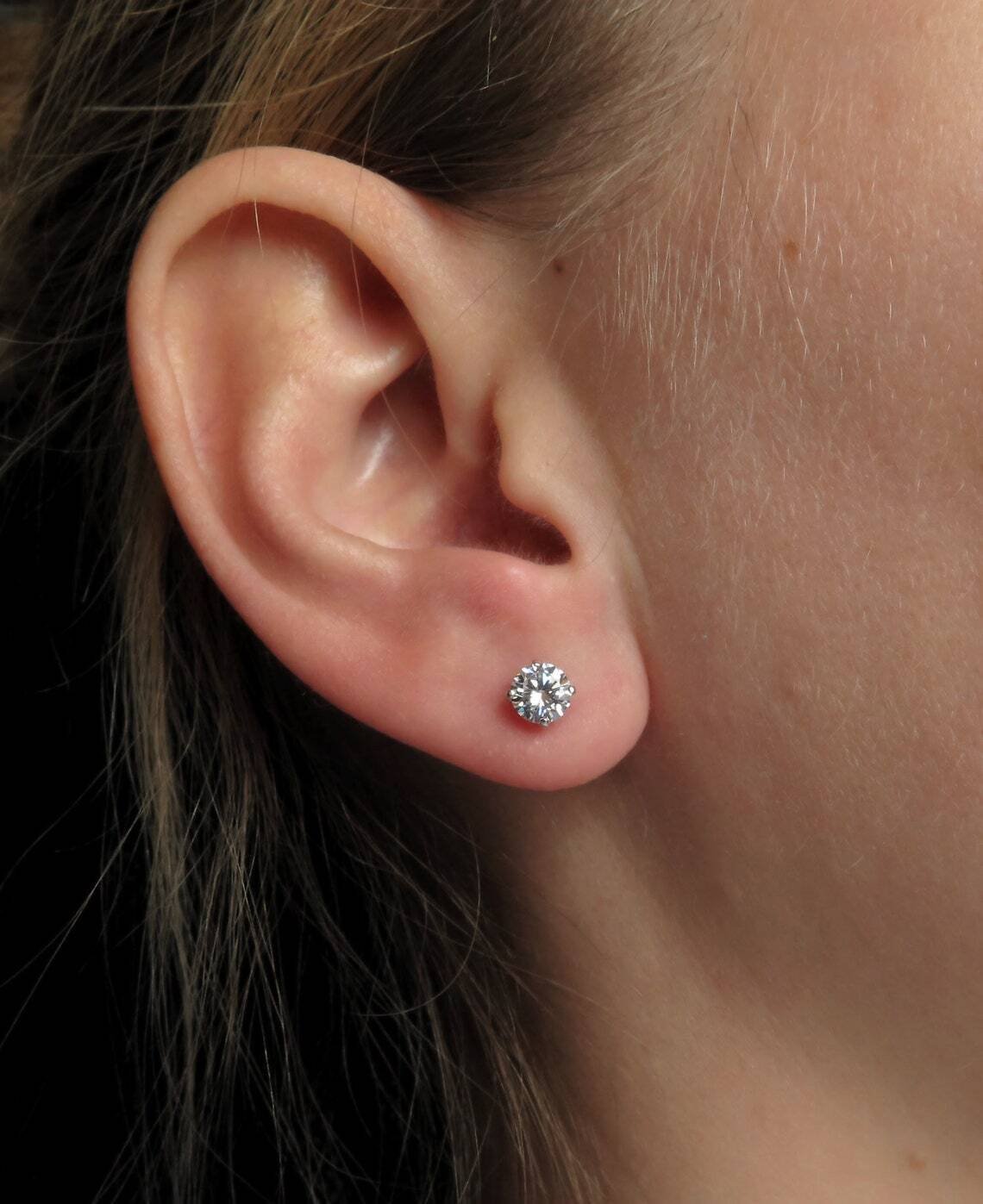 Round Cut VVS1/D Lab Created Diamond Stud Earrings – 14K Yellow Gold, Push Back