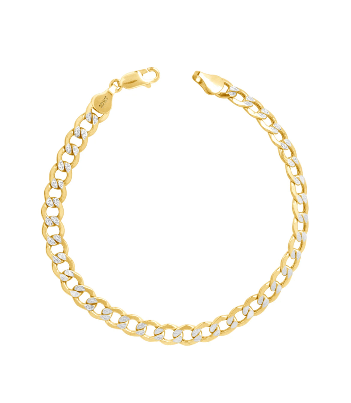 10K Yellow Gold 3.5mm Diamond Cut White Pave Cuban Curb Chain Bracelet 8.5''