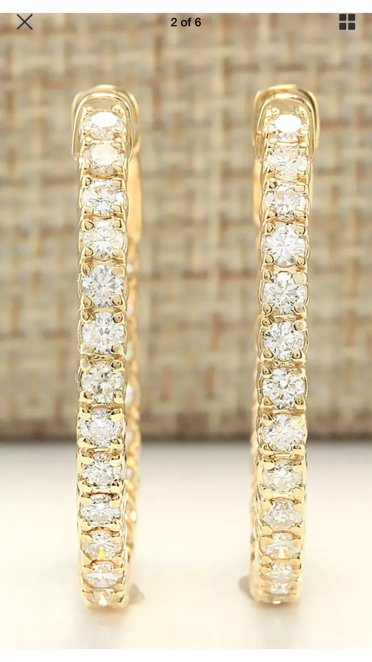 Diamond Inside-Out Hoop Earrings – 2.00 Carat, 14K Yellow Gold, 24mm certified LG