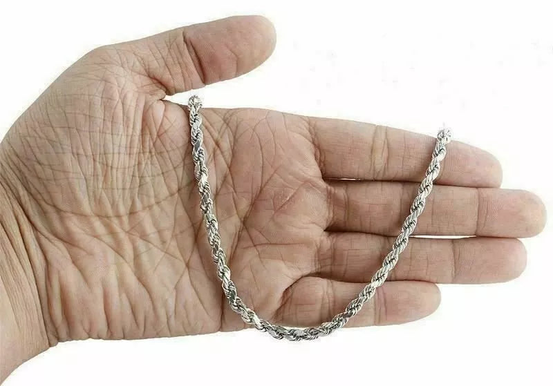 Solid 925 Sterling Silver Italian Rope Chain – 3.5mm Diamond-Cut Men’s Necklace
