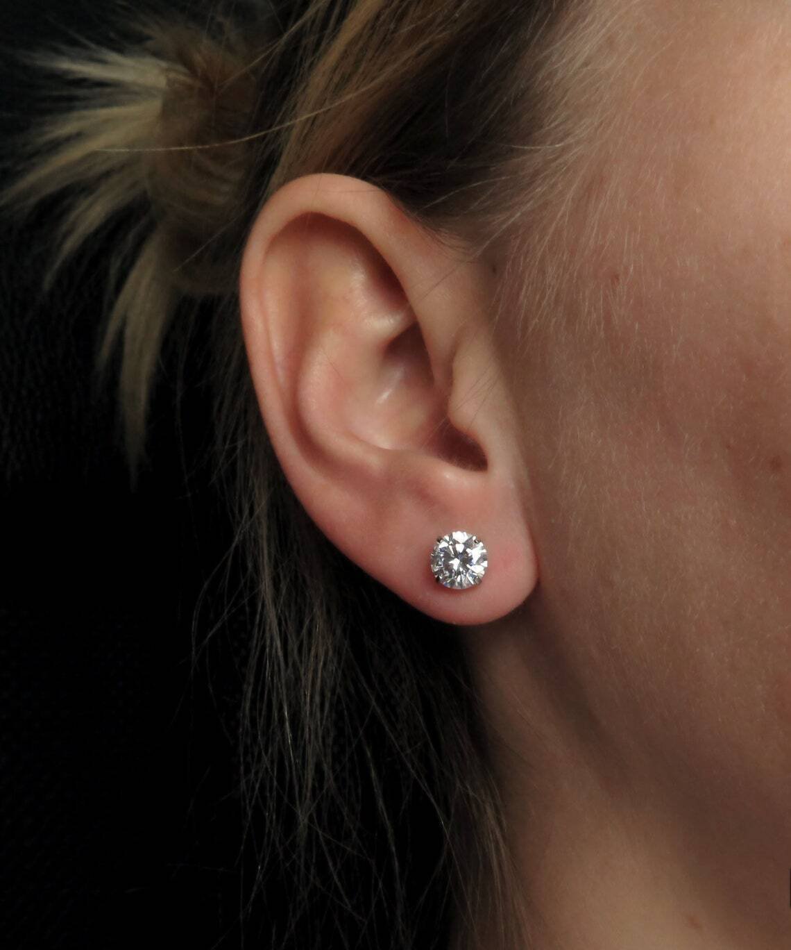 Round Cut VVS1/D Lab Created Diamond Stud Earrings – 14K Yellow Gold, Push Back