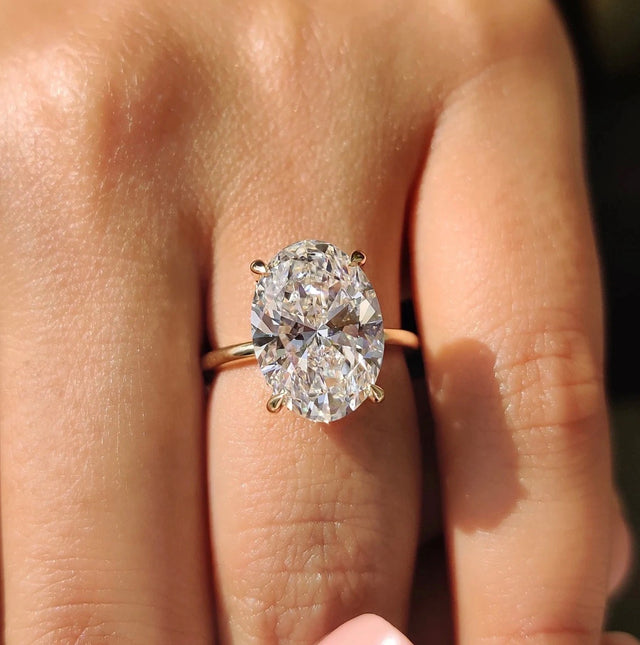 IGI Certified 5.07 CT Oval Cut Lab-Grown Diamond Hidden Halo Pave setting Engagement Ring in 14K Yellow Gold and white Gold
