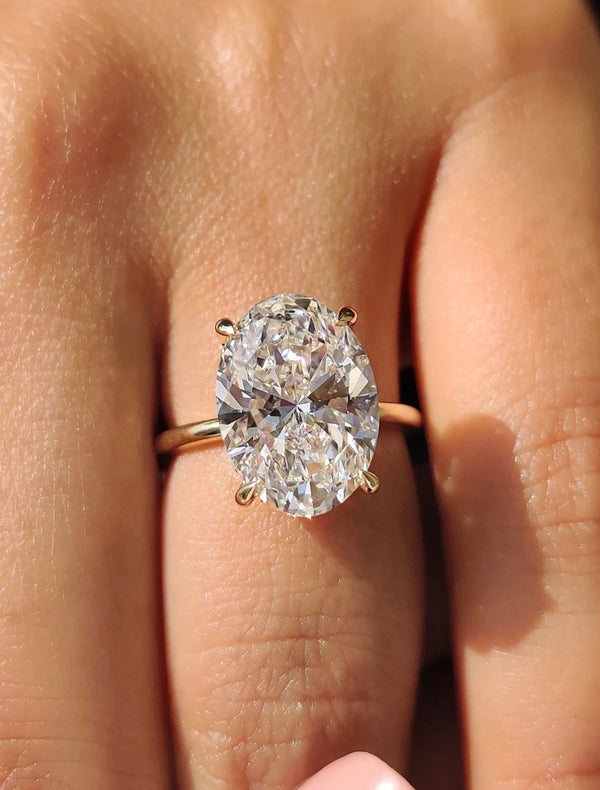 IGI Certified 5.07 CT Oval Cut Lab-Grown Diamond Hidden Halo Pave setting Engagement Ring in 14K Yellow Gold and white Gold