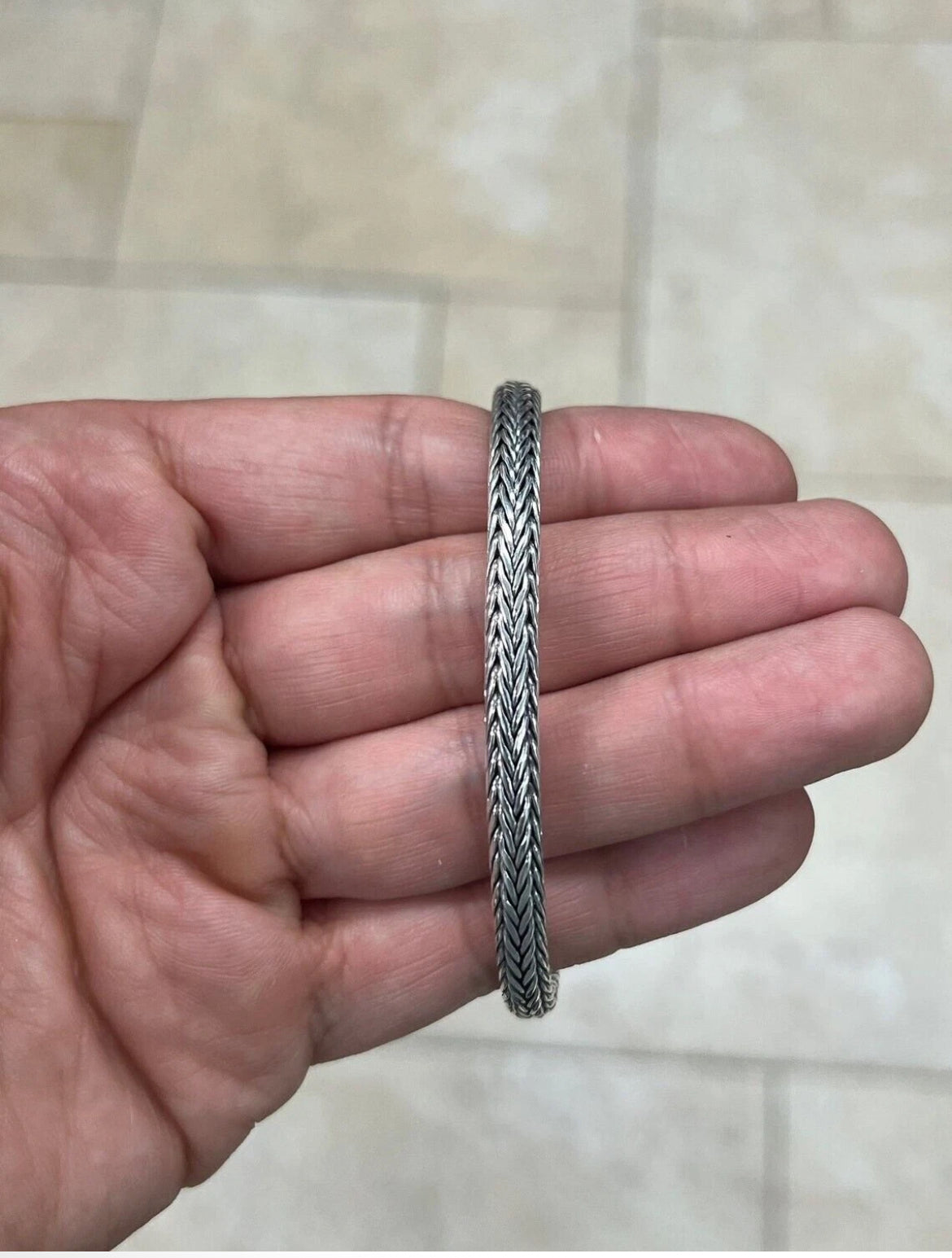 Men’s Solid 925 Sterling Silver Bali Braided Chain Bracelet – Handmade, 8"