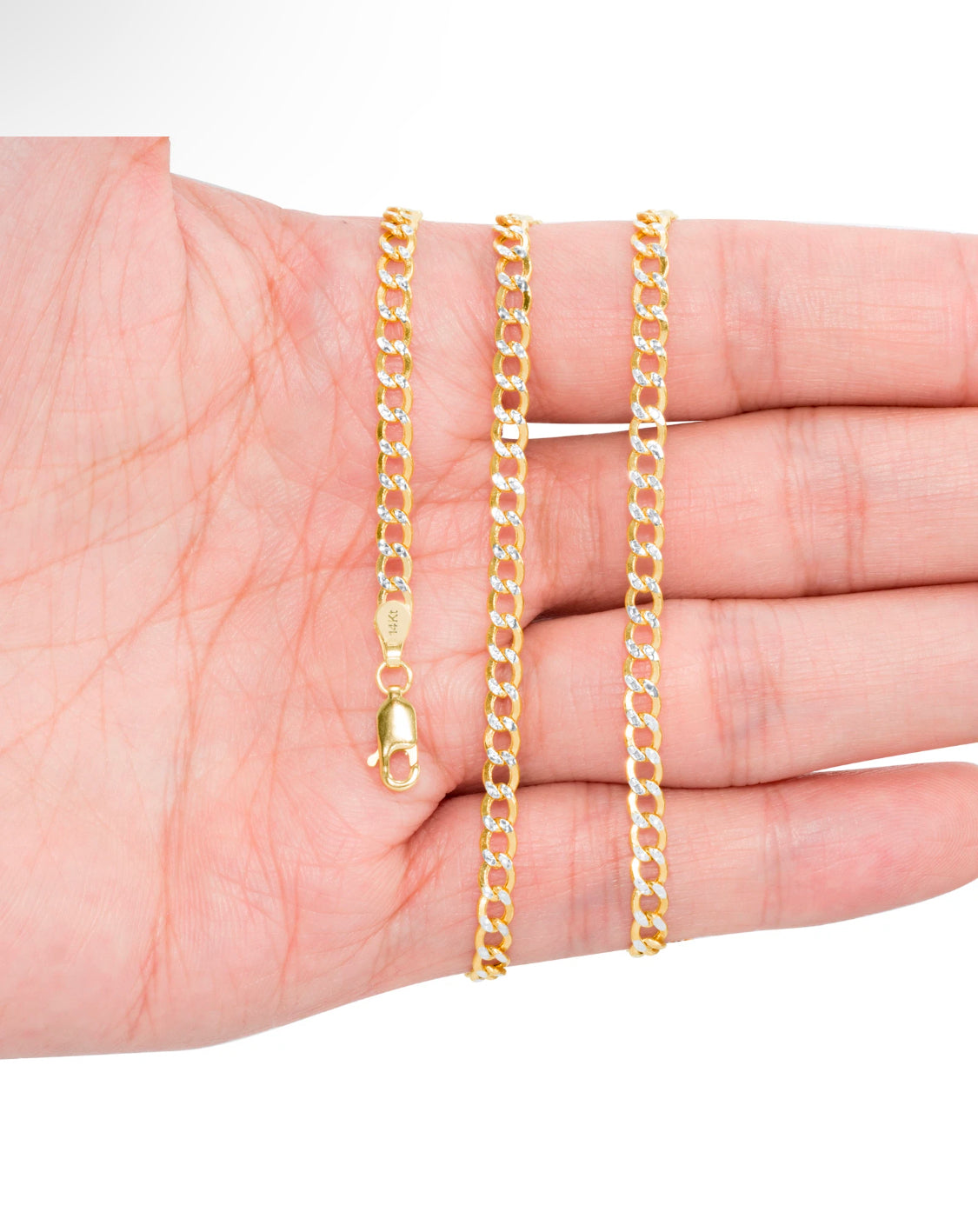 14K Yellow Gold White Pavé Diamond-Cut Cuban Chain Bracelet – 3mm to 7mm