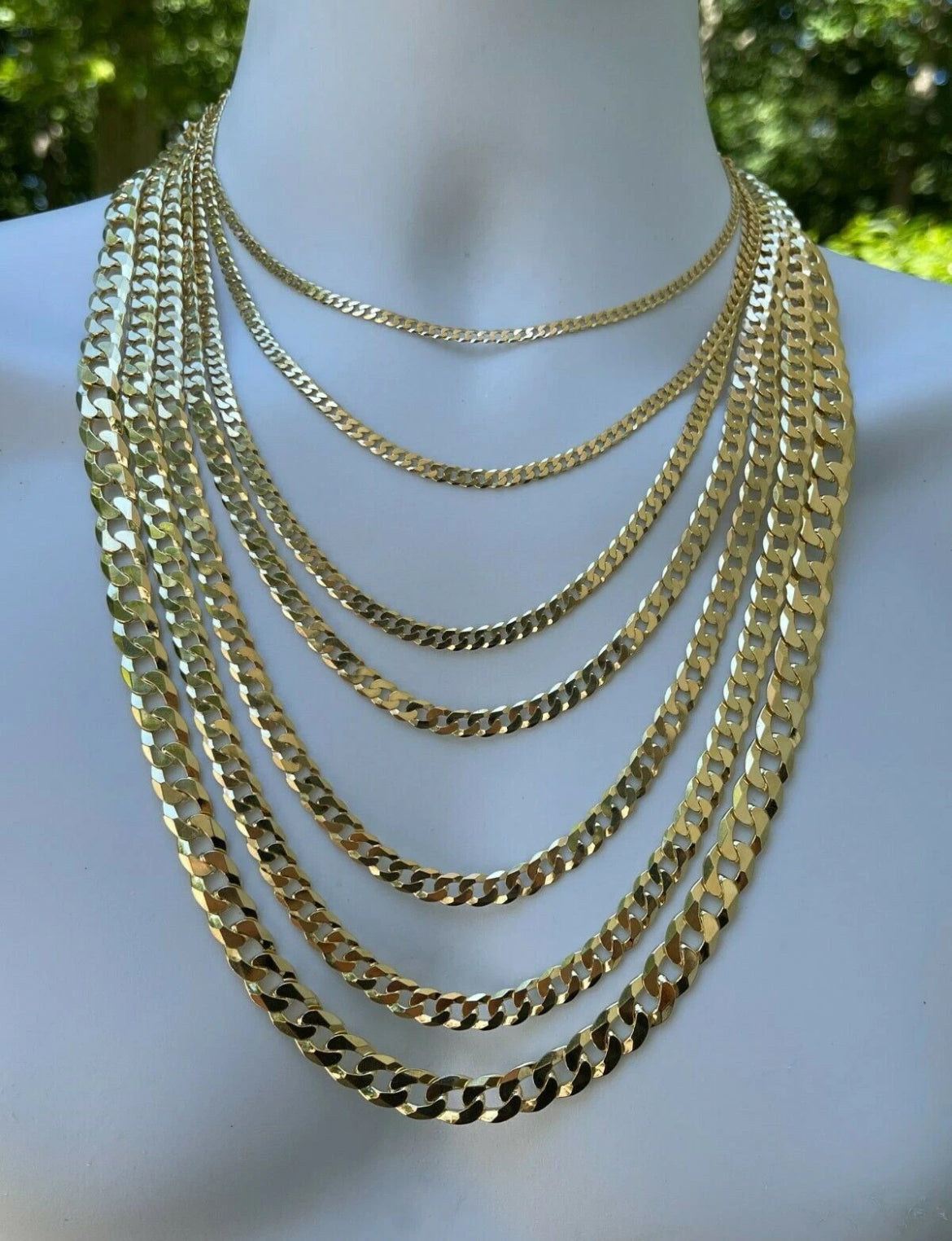 REAL Solid 925 Silver 14k Gold Plated Flat Cuban Link Chain Necklace 3.7mm