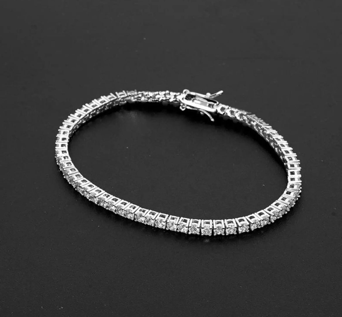 Womens 4mm 1 Row Iced CZ Tennis Bracelet Necklace White Gold Plated
