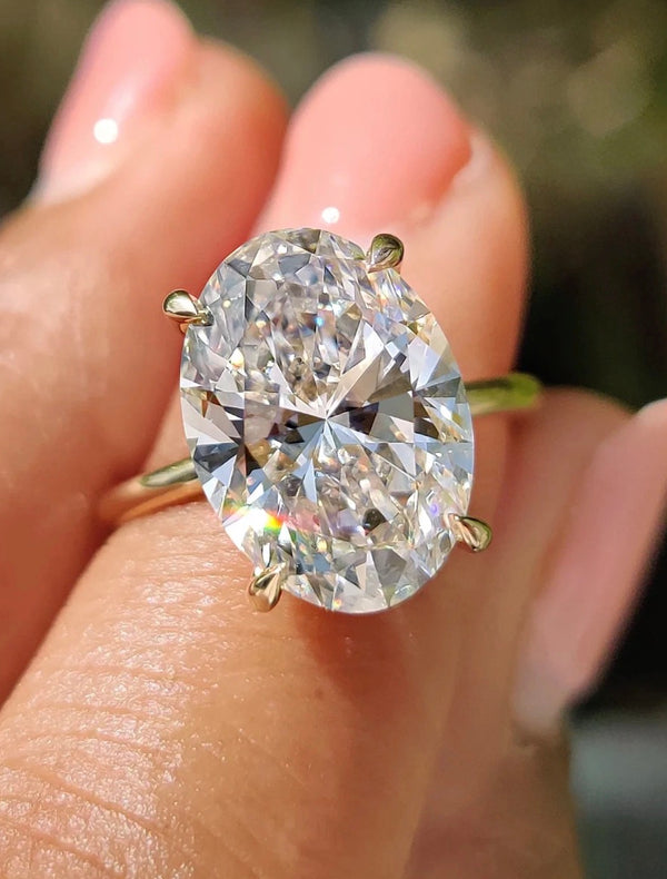 IGI Certified 5.07 CT Oval Cut Lab-Grown Diamond Hidden Halo Pave setting Engagement Ring in 14K Yellow Gold and white Gold