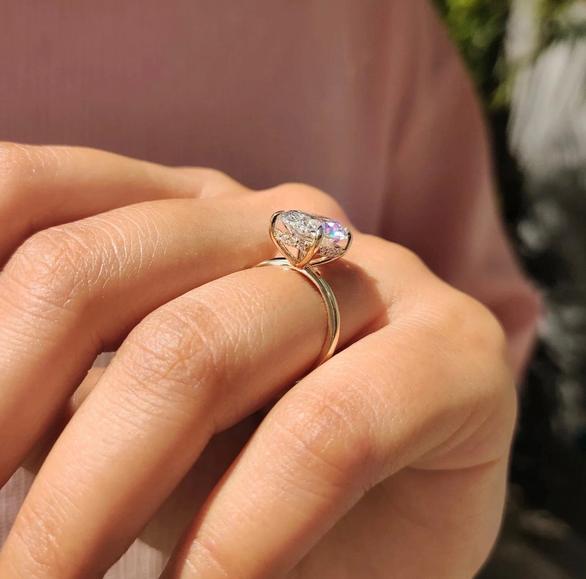 IGI Certified 5.07 CT Oval Cut Lab-Grown Diamond Hidden Halo Pave setting Engagement Ring in 14K Yellow Gold and white Gold