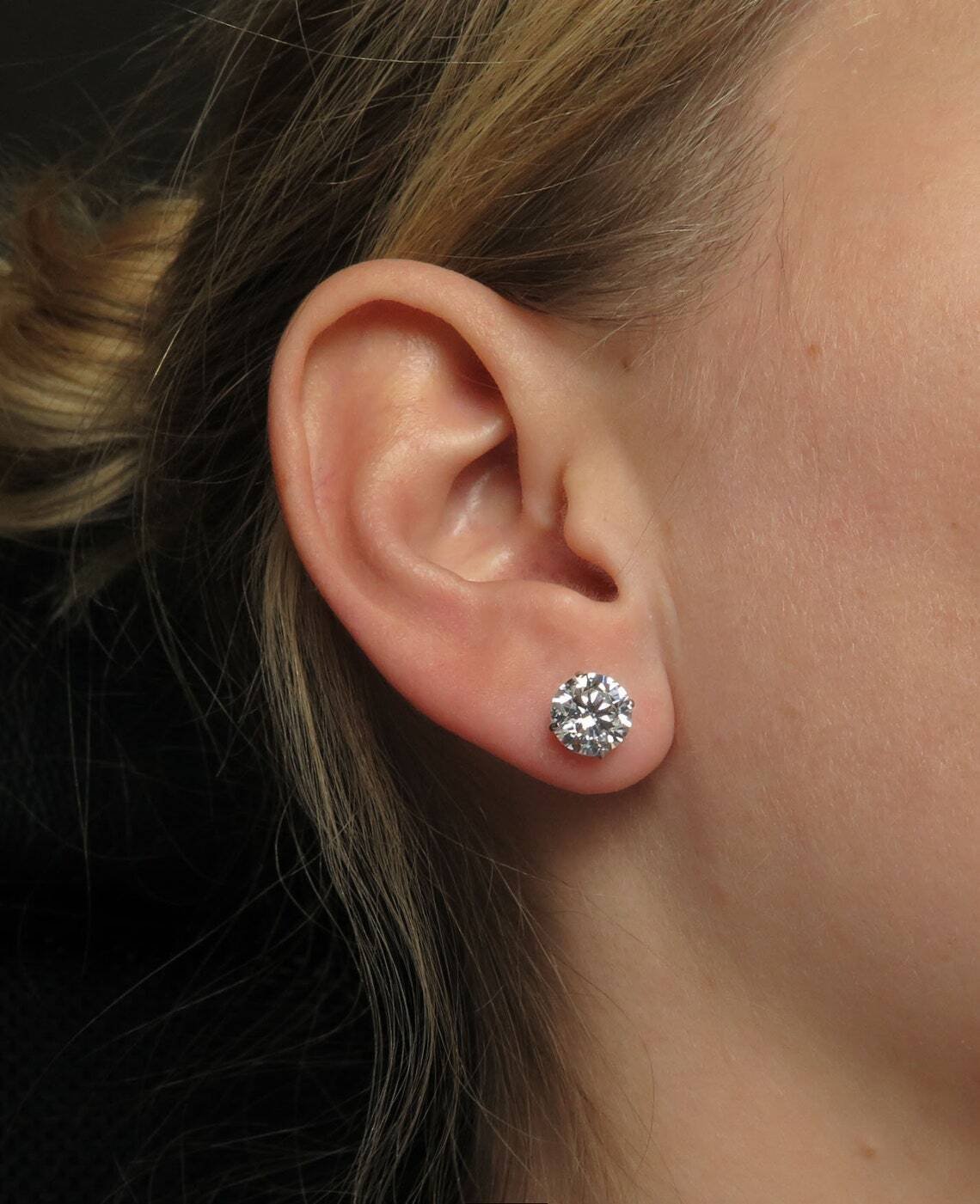 Round Cut VVS1/D Lab Created Diamond Stud Earrings – 14K Yellow Gold, Push Back