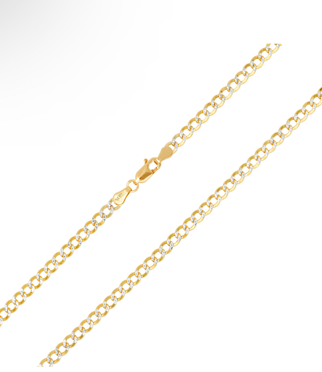 14K Yellow Gold White Pavé Diamond-Cut Cuban Chain Bracelet – 3mm to 7mm