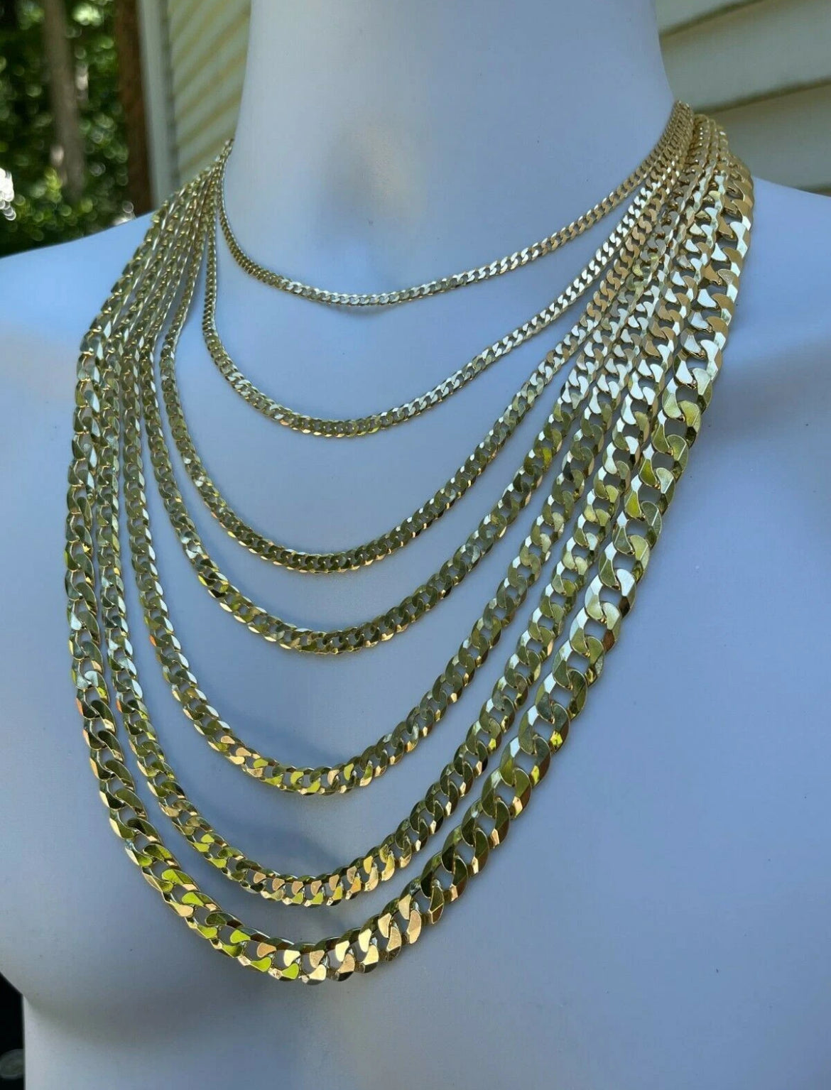 REAL Solid 925 Silver 14k Gold Plated Flat Cuban Link Chain Necklace 3.7mm