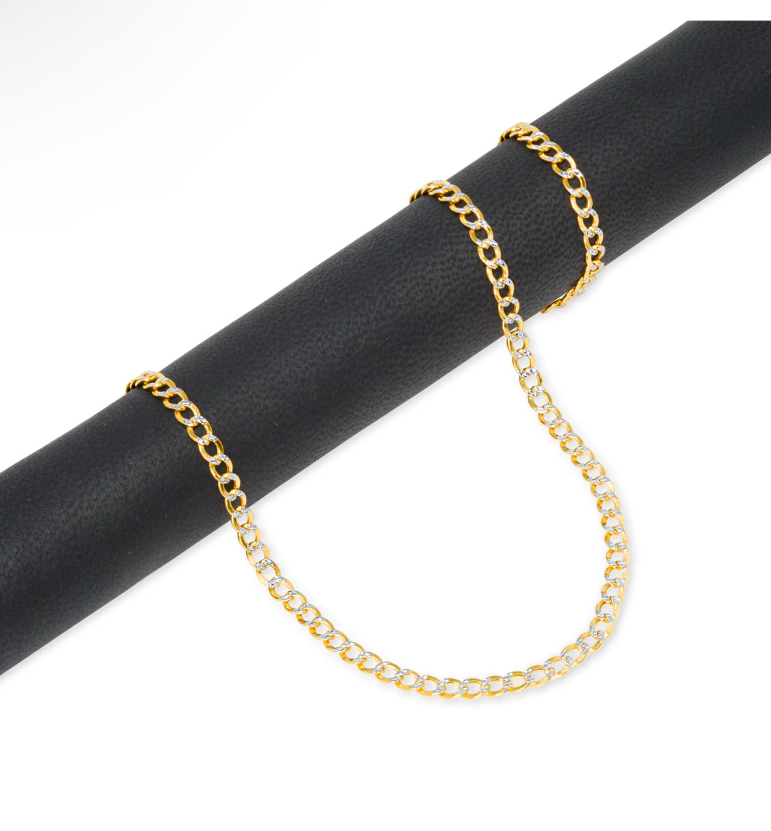 14K Yellow Gold White Pavé Diamond-Cut Cuban Chain Bracelet – 3mm to 7mm
