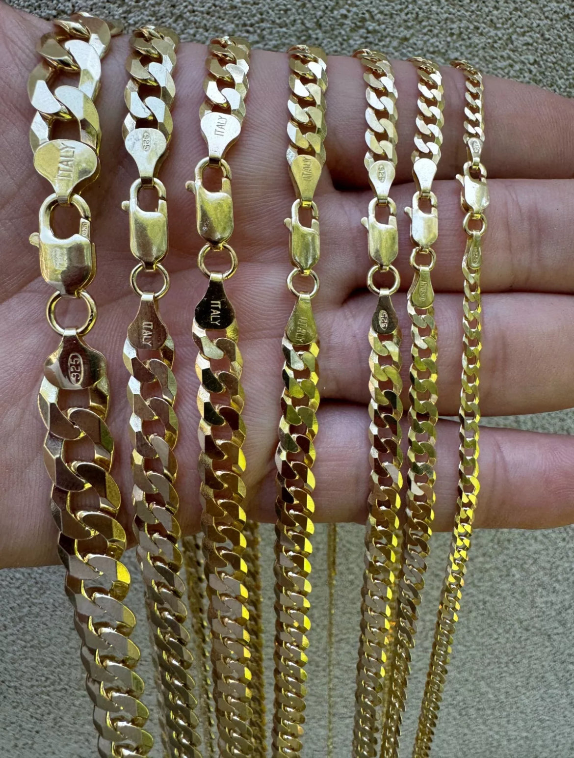 REAL Solid 925 Silver 14k Gold Plated Flat Cuban Link Chain Necklace 3.7mm