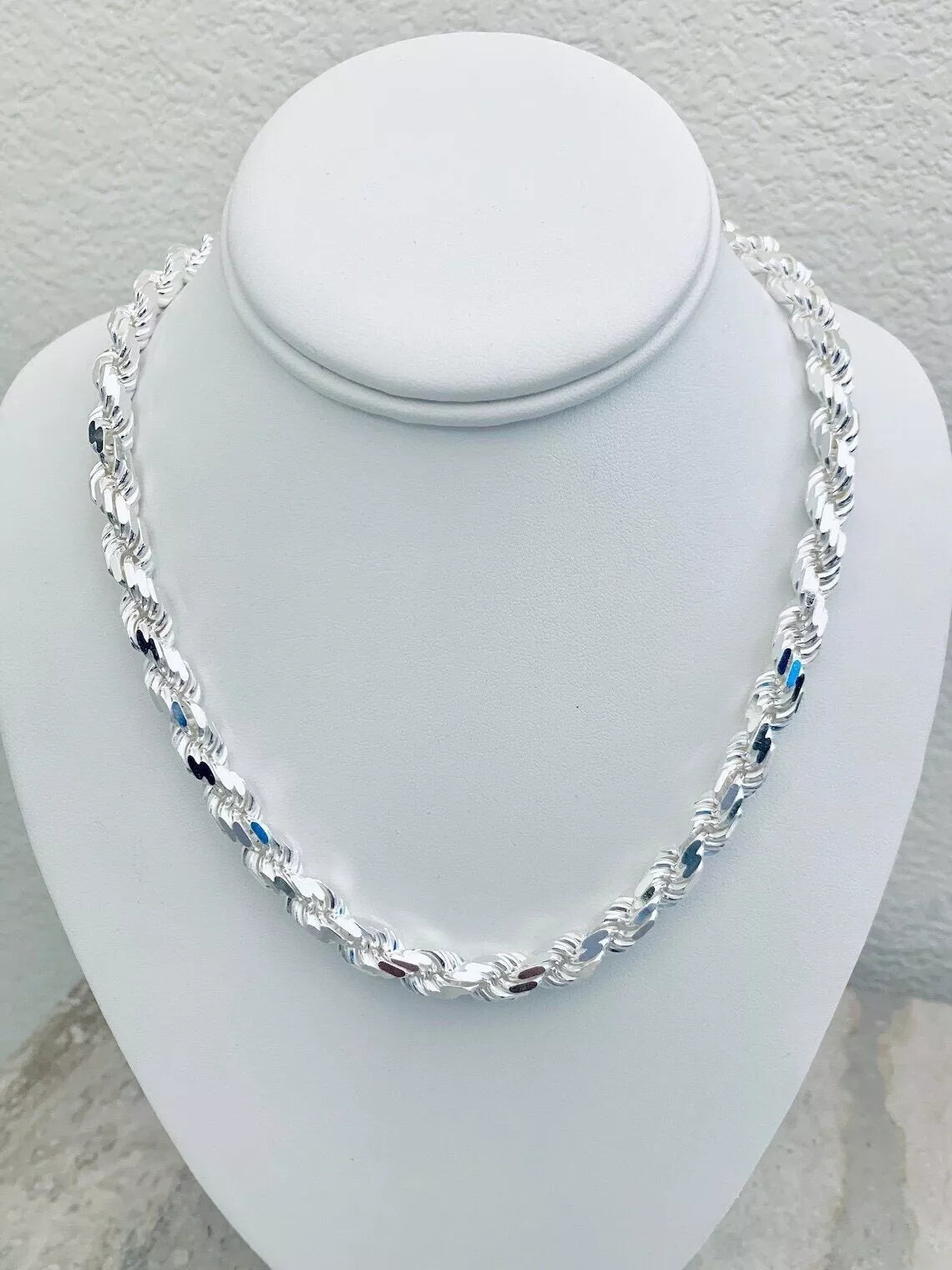 Solid 925 Sterling Silver Italian Rope Chain Necklace – 8mm Diamond-Cut for Men