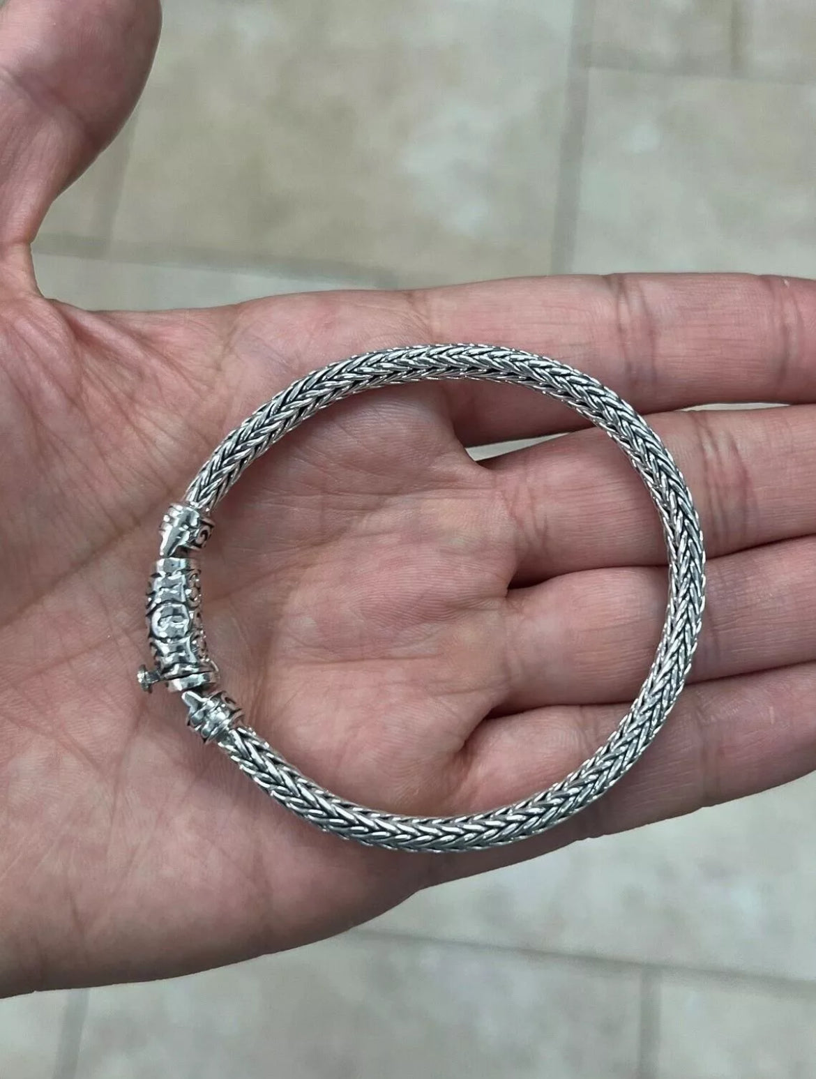 Men’s Solid 925 Sterling Silver Bali Braided Chain Bracelet – Handmade, 8"