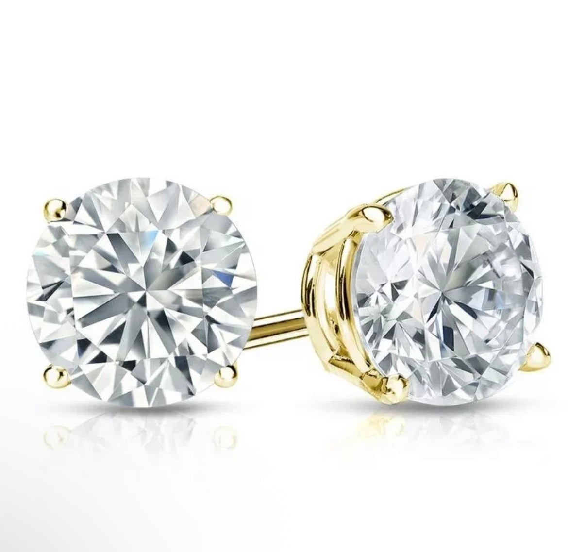 925 STERLING SILVER 14K GOLD PLATED ROUND CUBIC ZIRCONIA SCREW BACK EARRINGS