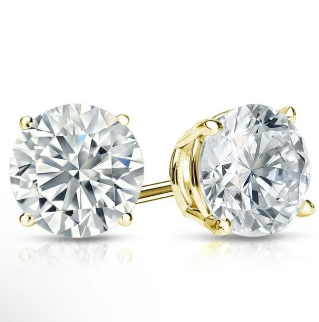 2.00 Ct F VVS2 Round Cut Lab-Grown Diamond Stud Earrings – 14K Yellow Gold, IGI Certified