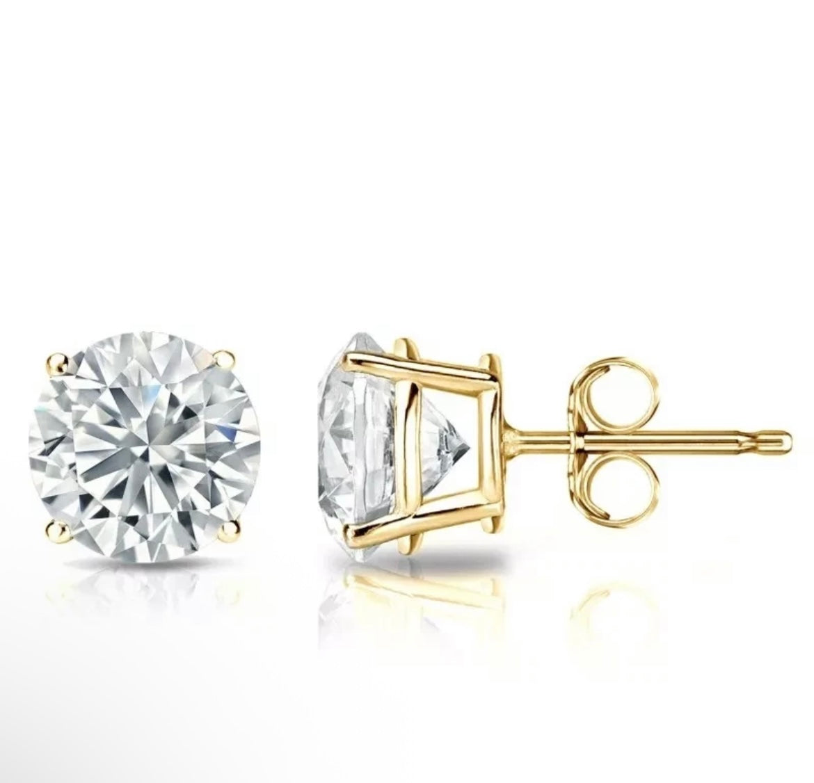 14K Yellow Gold Round Cubic Zirconia Stud Earrings Sizes 2mm-8mm - 14k Backing