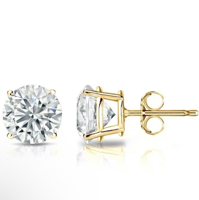 2.00 Ct F VVS2 Round Cut Lab-Grown Diamond Stud Earrings – 14K Yellow Gold, IGI Certified