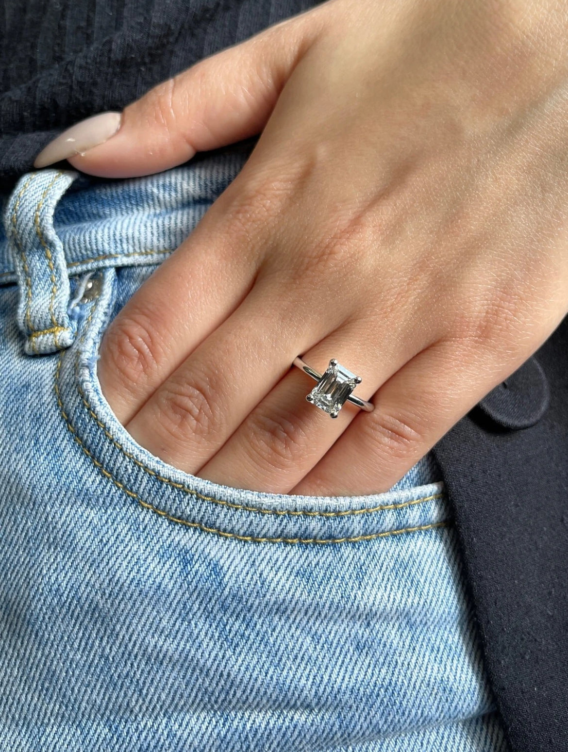 3.06 Ct F VS1 Emerald Cut Solitaire Lab Grown Diamond Ring IGI Certified 14 Gold