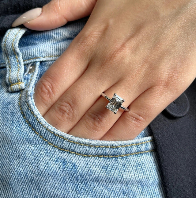 3.06 Ct F VS1 Emerald Cut Solitaire Lab Grown Diamond Ring IGI Certified 14 Gold