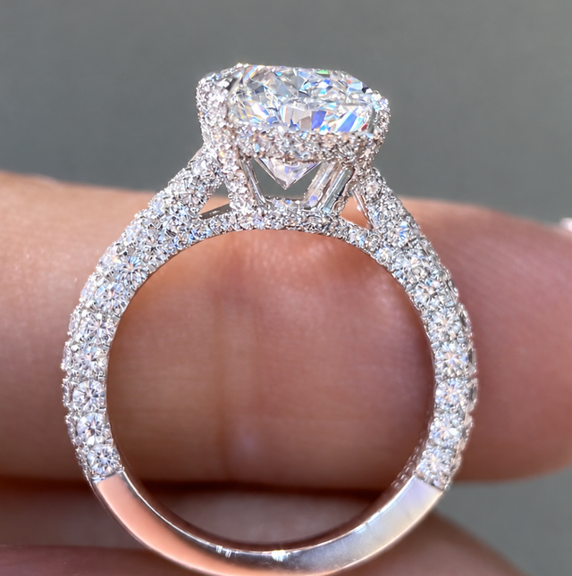 GI Certified 11.50 Ct Oval Lab Grown Diamond Halo Ring Solid 14K White Gold | Size 7 F Color VVS2 Clarity The Luxury Look You Want. The Value You Deserve.