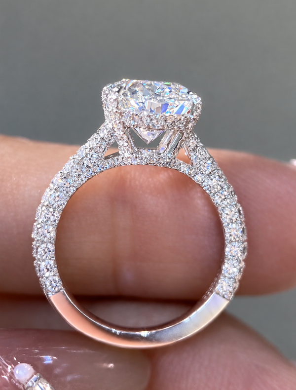 GI Certified 11.50 Ct Oval Lab Grown Diamond Halo Ring Solid 14K White Gold | Size 7 F Color VVS2 Clarity The Luxury Look You Want. The Value You Deserve.