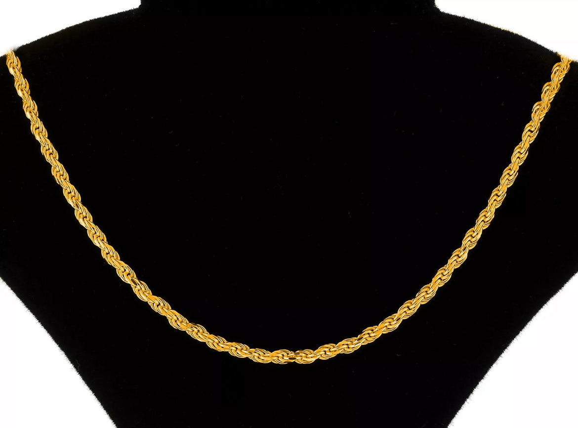 18K Solid Gold Hollow Rope Chain Necklace Men Women Genuine 18k Gold 16''-30''