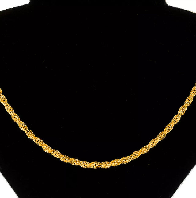 18K Solid Gold Hollow Rope Chain Necklace Men Women Genuine 18k Gold 16''-30''