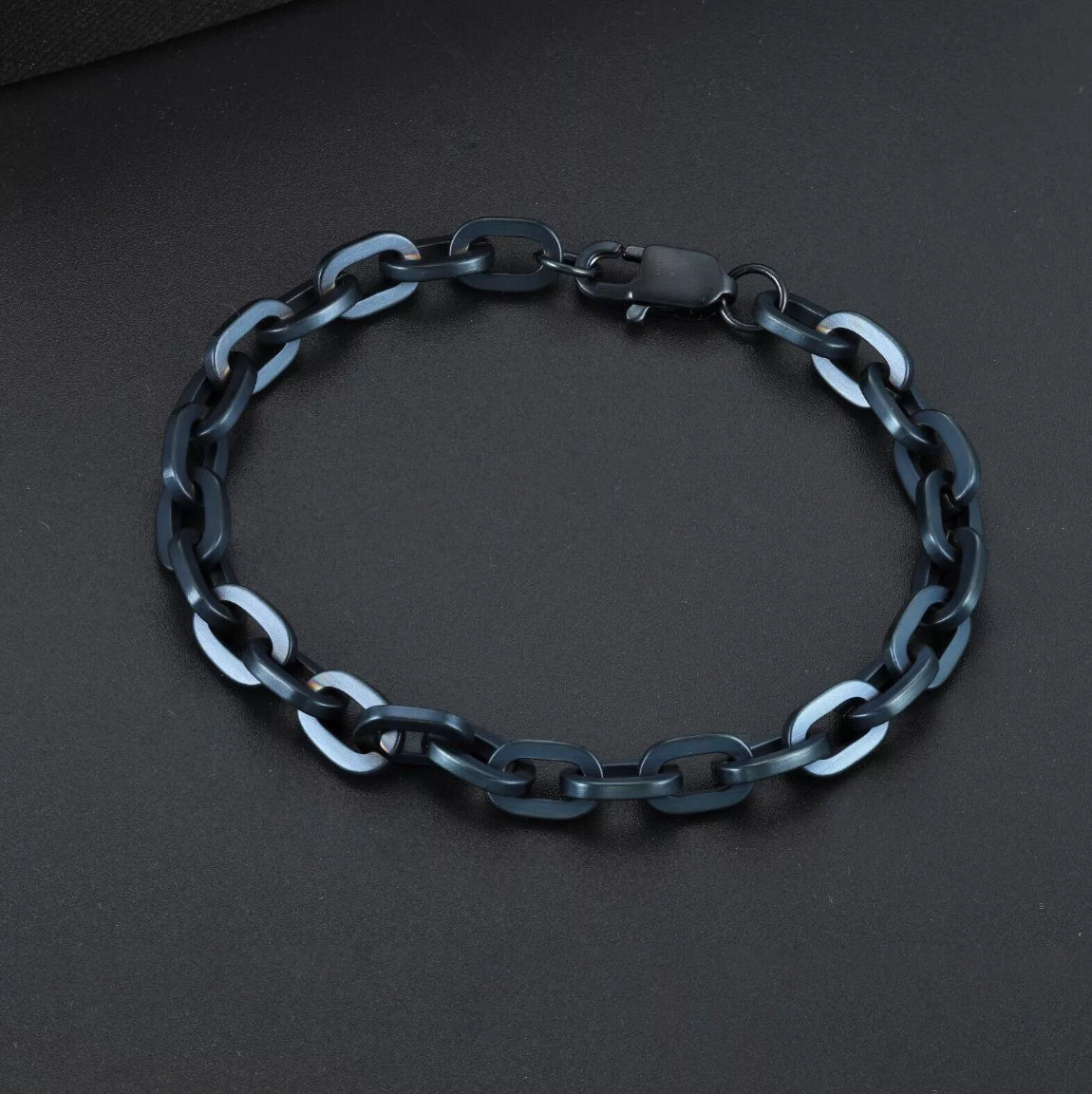 Stainless Steel Blue PVD Plating Anchor Bracelet Chain, Men's 8.5"