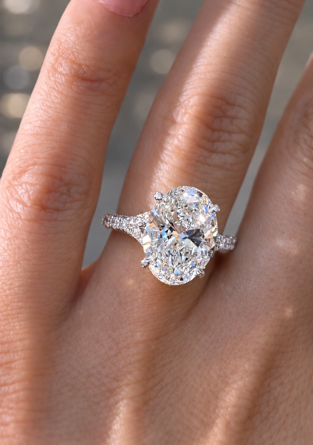 GI Certified 6.50Ct Oval Lab Grown Diamond Halo Ring Solid 14K White Gold | Size 7 F Color VVS2 Clarity The Luxury Look You Want. The Value You Deserve.