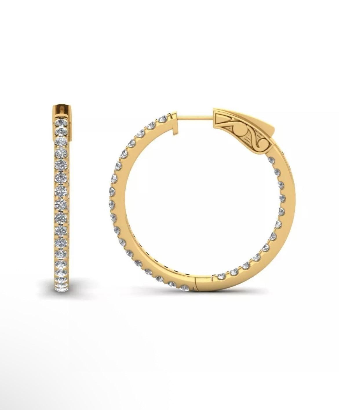 Lab-Grown Diamond Inside-Out Hoop Earrings – 2.00 Carat, 14K Yellow Gold, 24mm