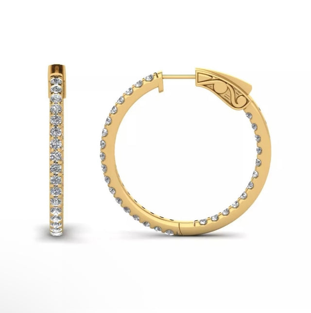 Lab-Grown Diamond Inside-Out Hoop Earrings – 2.00 Carat, 14K Yellow Gold, 24mm