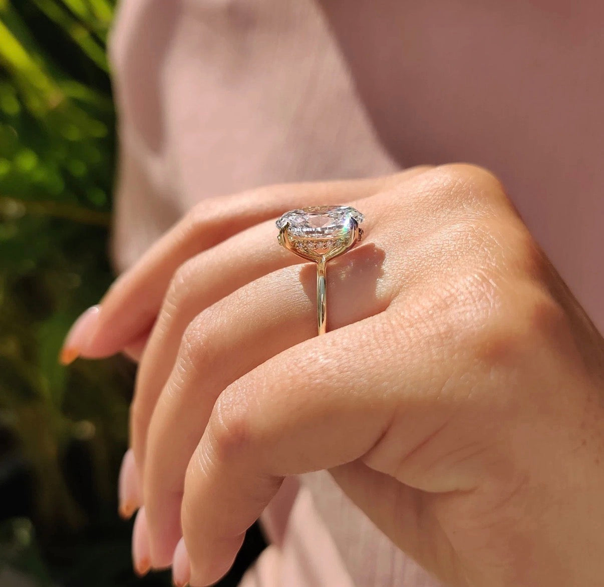IGI Certified 5.07 CT Oval Cut Lab-Grown Diamond Hidden Halo Pave setting Engagement Ring in 14K Yellow Gold and white Gold