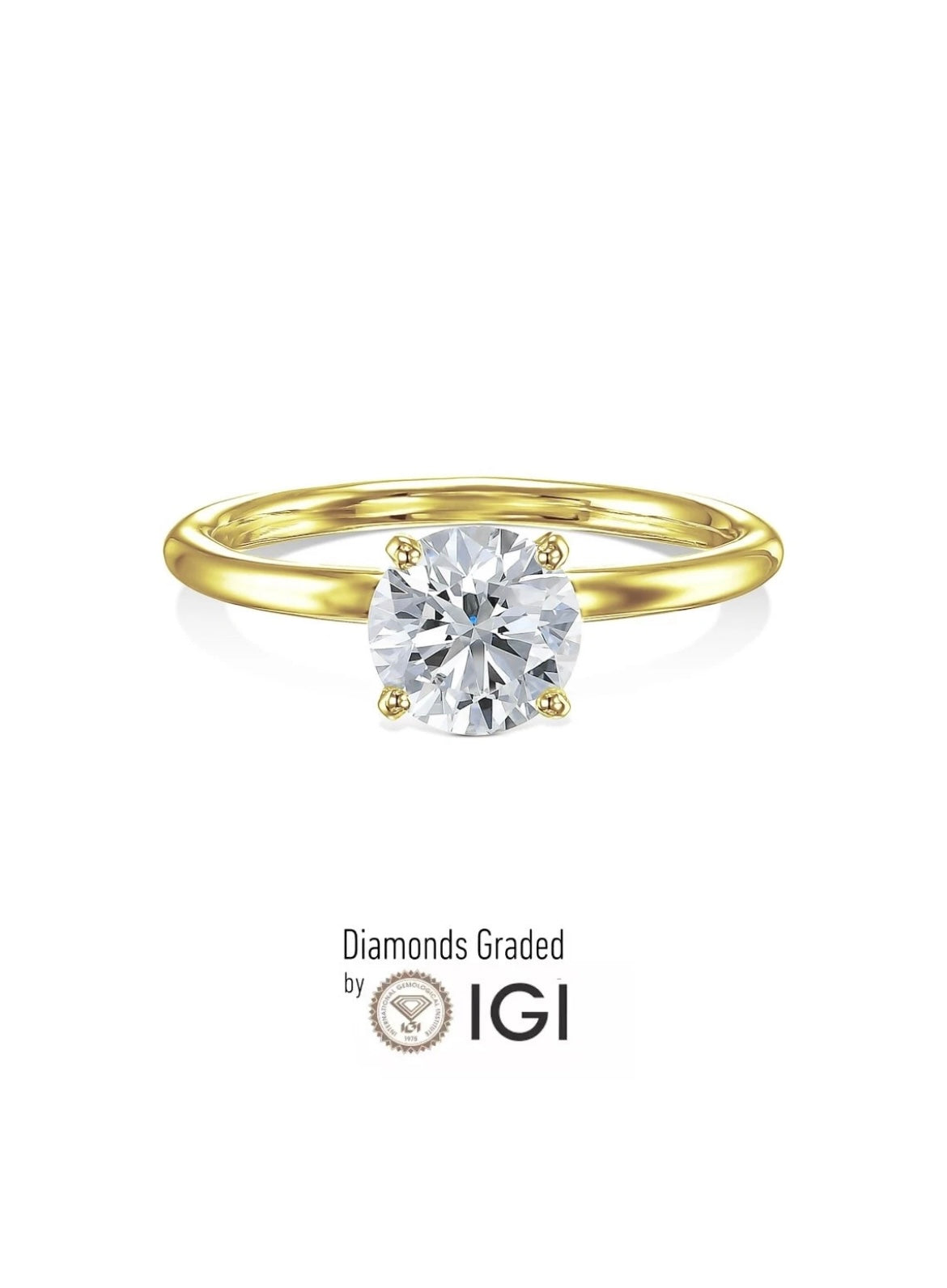 IGI Certified 1.00 Carat D VS1 Lab Grown Diamond Engagement Ring 14k Yellow Gold