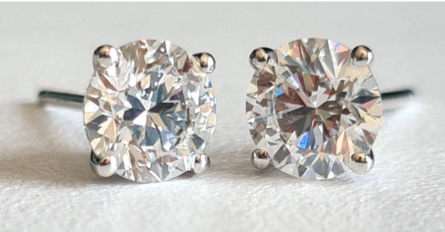 2.00 Ct Round Lab-Grown Diamond Earrings – D VVS2, 14K White Gold, IGI Certified