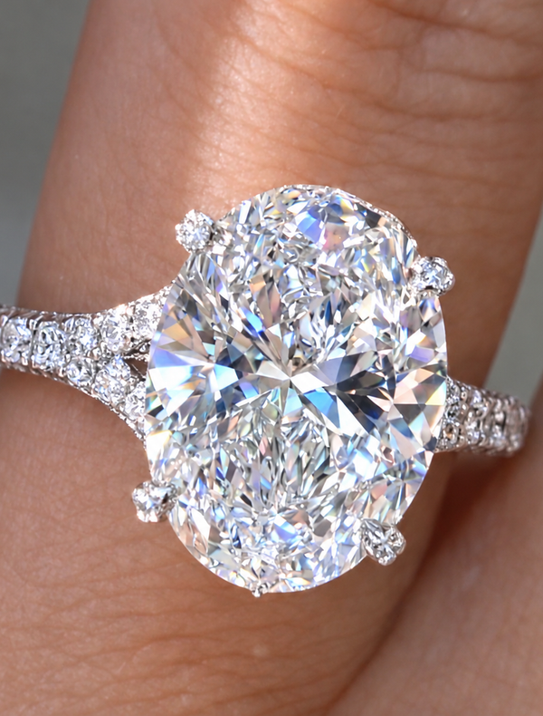 GI Certified 11.50 Ct Oval Lab Grown Diamond Halo Ring Solid 14K White Gold | Size 7 F Color VVS2 Clarity The Luxury Look You Want. The Value You Deserve.