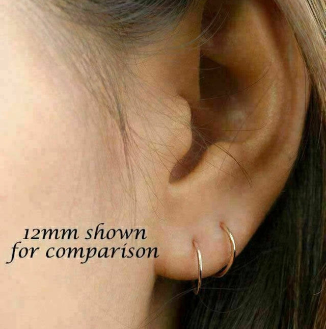 14K Yellow Gold Unisex Endless Hoop Earrings 10mm 12mm 14mm 16mm 18mm 21mm