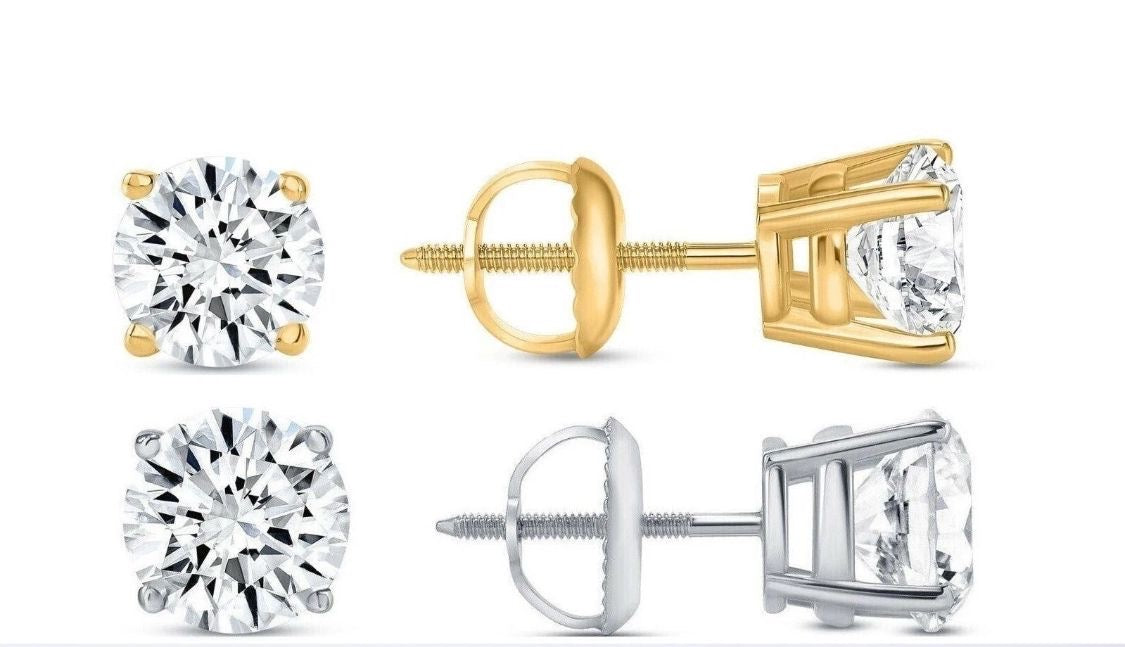 Solitaire Diamond Stud Earrings – 14K White Gold, Round Cut, Lab-Grown (0.20ct – 6.00ct)