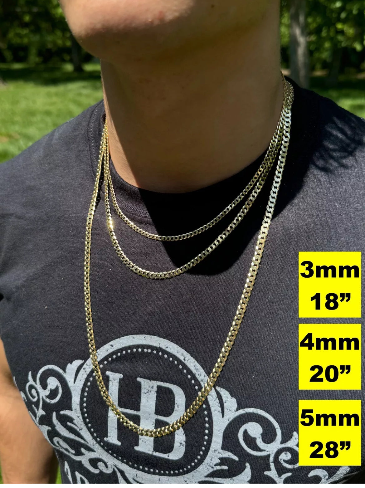 REAL Solid 925 Silver 14k Gold Plated Flat Cuban Link Chain Necklace 3.7mm